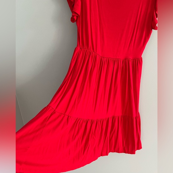 Red Knit Ruffle Dress - Picture 2 of 5